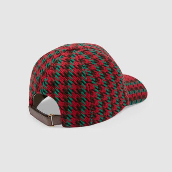 Gucci Houndstooth Baseball Hat With Interlocking G In Red And Green NEW W TAGS - Picture 8 of 9